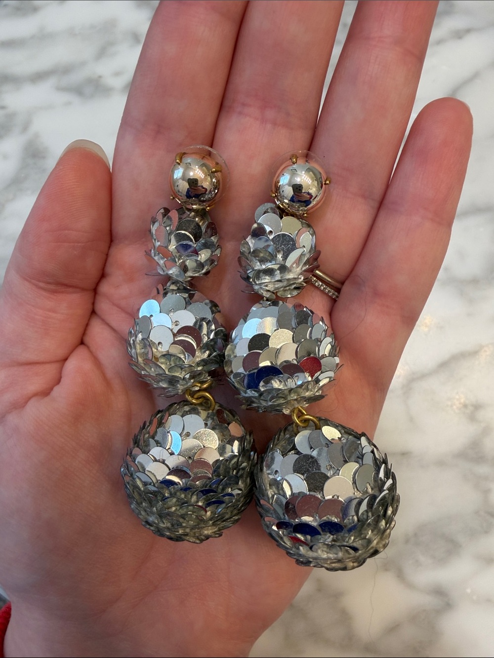 J Crew Sequin Ball Drop Earrings
